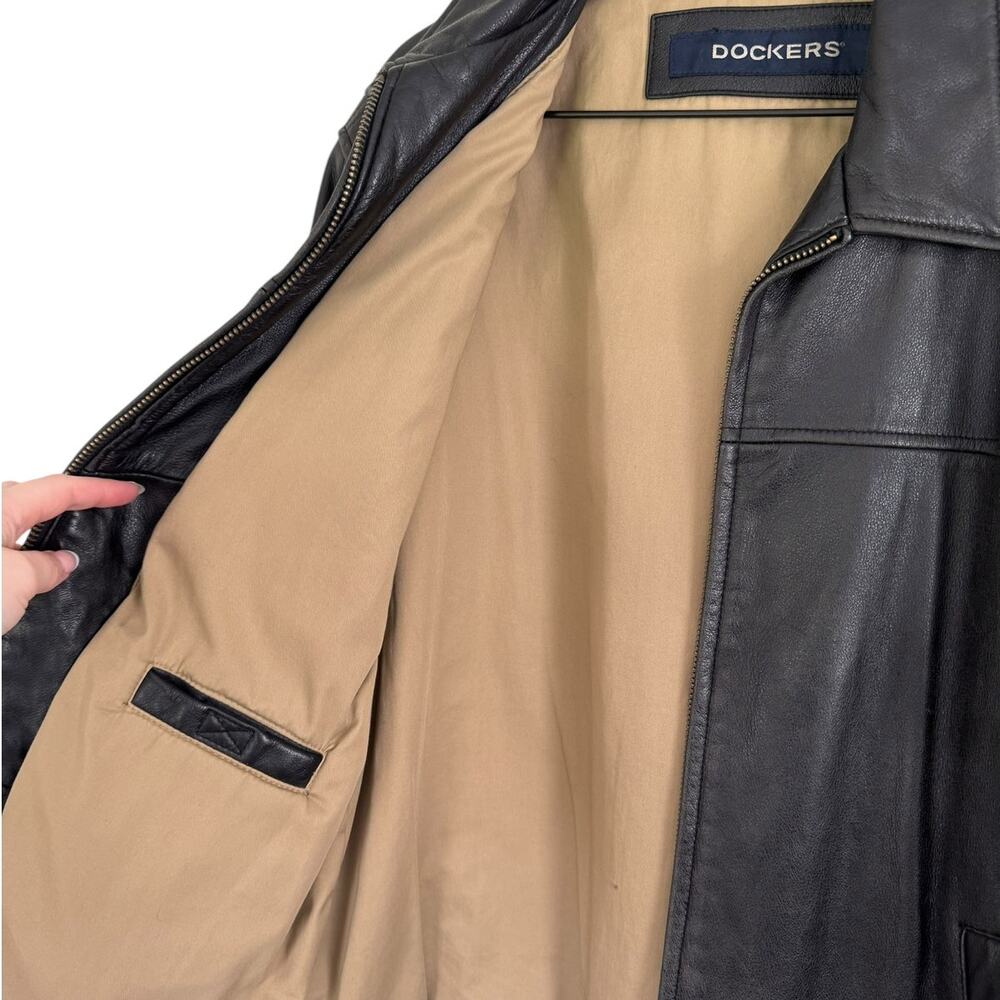 Vintage‎ Dockers Black Zip Front Leather Jacket Large / XL 90s Y2K Oversized - Picture 9 of 16